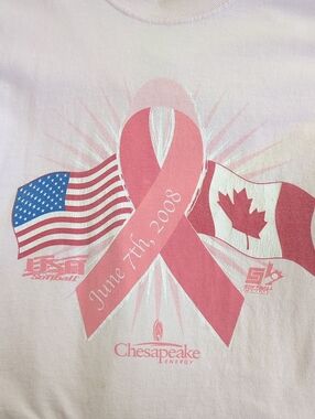 Port and Company Pink Race For The Cure Tee with Am. And Canadiam Flags XL